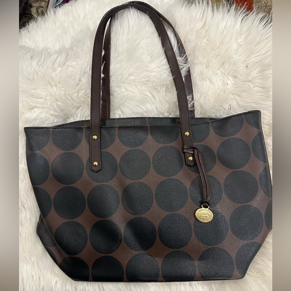 Black and Brown Polka dot Brahmin Tote